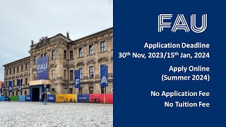 FAU Erlangen-Nürnberg | Apply Online Summer 2024 | No Application Fee | Application Proccess