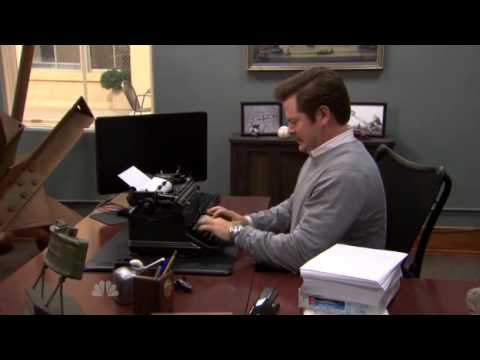 ron swanson finds a typewriter