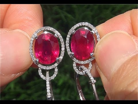 Certified Jewelry Natural Red Ruby Diamond 14k White Gold Estate Earrings - A141715