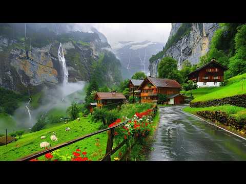 Switzerland’s Paradise: Rainy Day in Heavenly Beautiful Swiss Villages Countryside