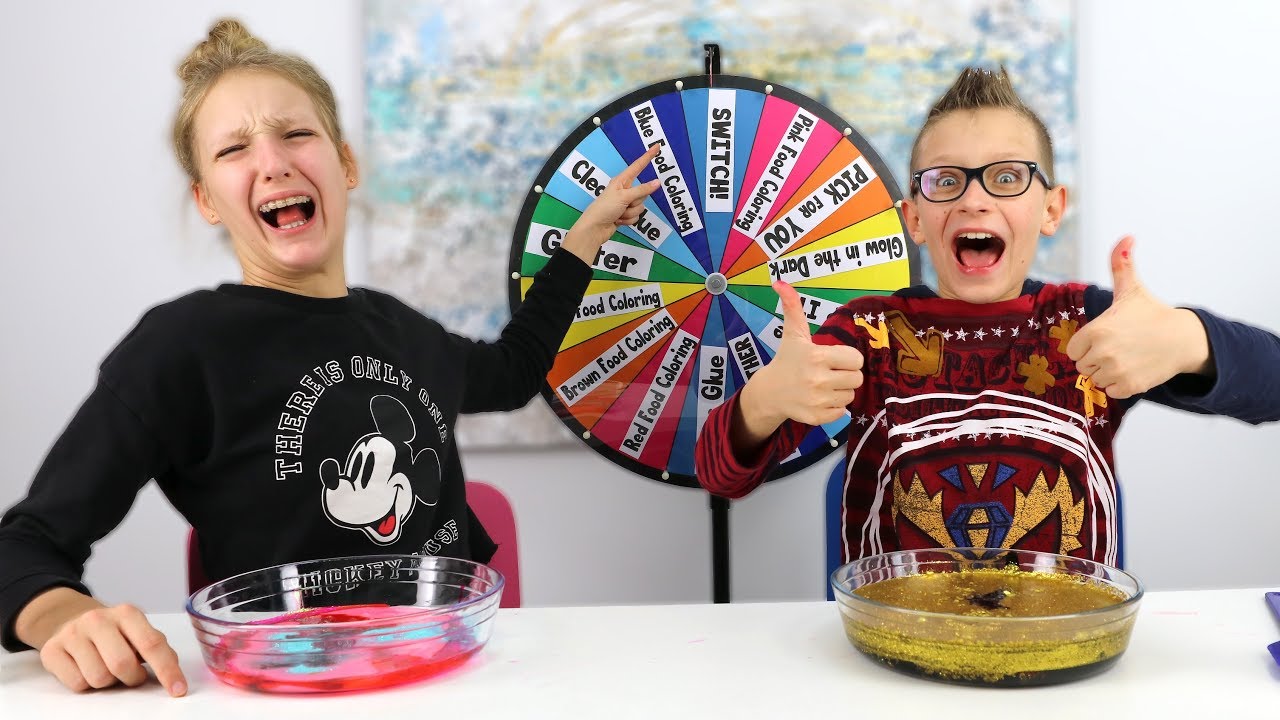 MYSTERY WHEEL OF DUMP IT SLIME CHALLENGE! / SIS VS BRO