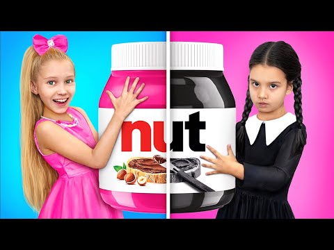 Black vs Pink color challenge with Wednesday & Barbie