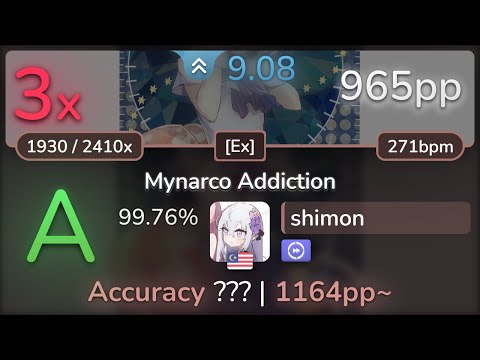 9.1⭐ shimon | positive MAD-crew - Mynarco Addiction [Ex] +DT 99.76% (965pp 3❌) - osu!