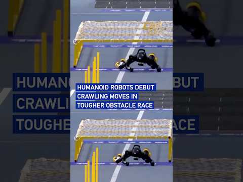 Humanoid robots debut crawling moves in tougher obstacle race