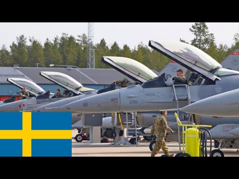Sweden. F-16 Fighting Falcon and JAS 39 Gripen fighters in joint exercises.