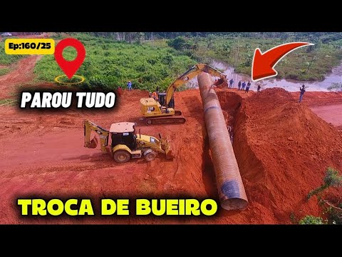PAROU TUDO PARA COLOCAR BUEIRO NA ESTRADA