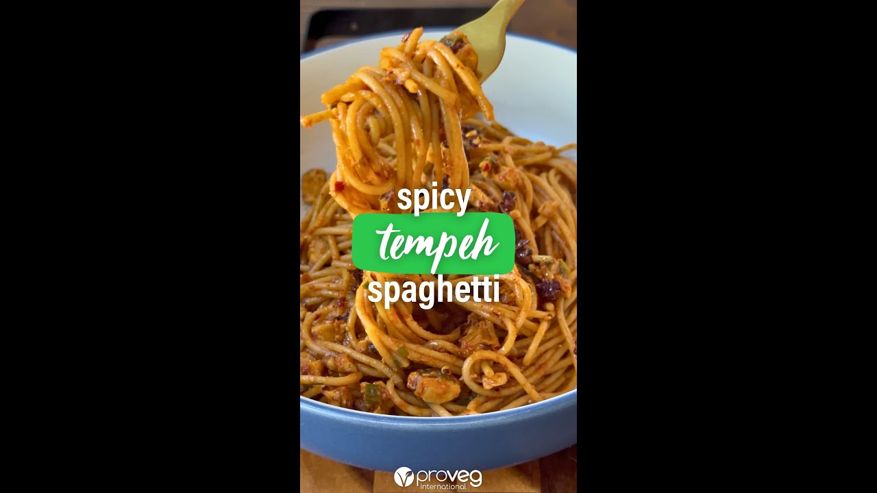Spicy tempeh spaghetti 🍝 #proveg #veganrecipes