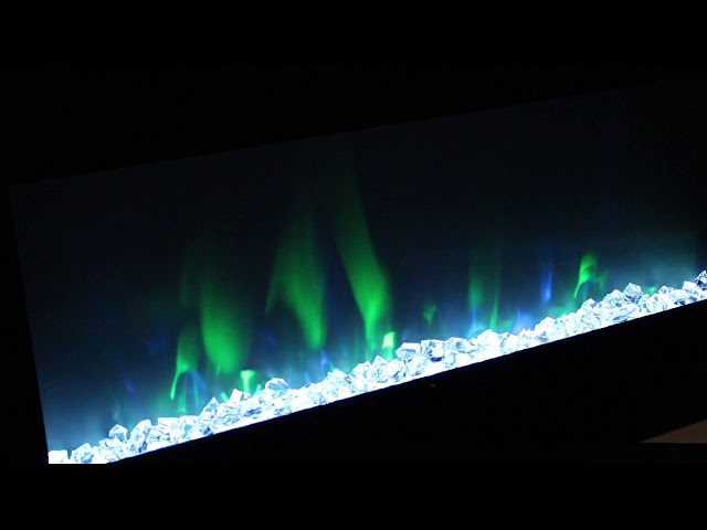 Black Inset Media Wall Electric Fireplace with Log and Crystal Fuel Bed 42 inch - Amberglo