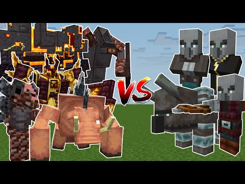 NETHER BOSSES vs ILLAGER MOBS TEAM (Minecraft Mob Battle)