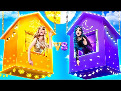 Day Girl vs Night Girl! ONE COLORED HOUSE CHALLENGE!