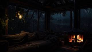 Quiet Rain Against the Cabin Window | Fireplace Sounds for Rest and Stress Relief