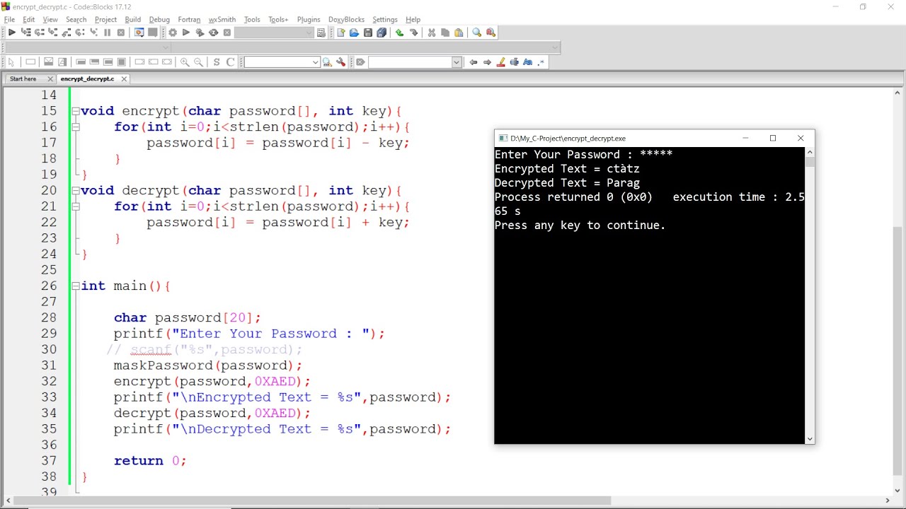 Encrypt and Decrypt Password with Key in C Programming
