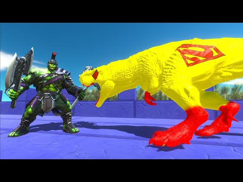 HULK WARRIOR vs DARK SPINOSAURUS vs SUPERMAN T-REX DEATH RUN -   Animal Revolt Battle Simulator