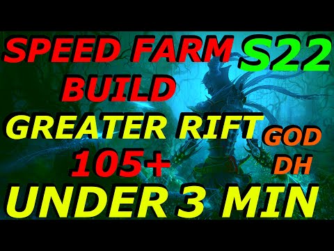 2-3 MIN SOLO SPEED FARMING BUILD FOR 105+ GR'S FOR THE GOD DEMON HUNTER! SEASON 22, S22, DIABLO 3!