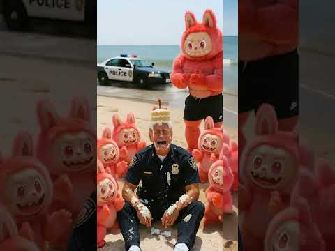 🍰"Caper Cake meets Papa Labubu's power!"👮→❤️😄