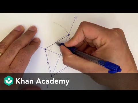 Geometric constructions: perpendicular line through a point off the line | Geometry | Khan Academy
