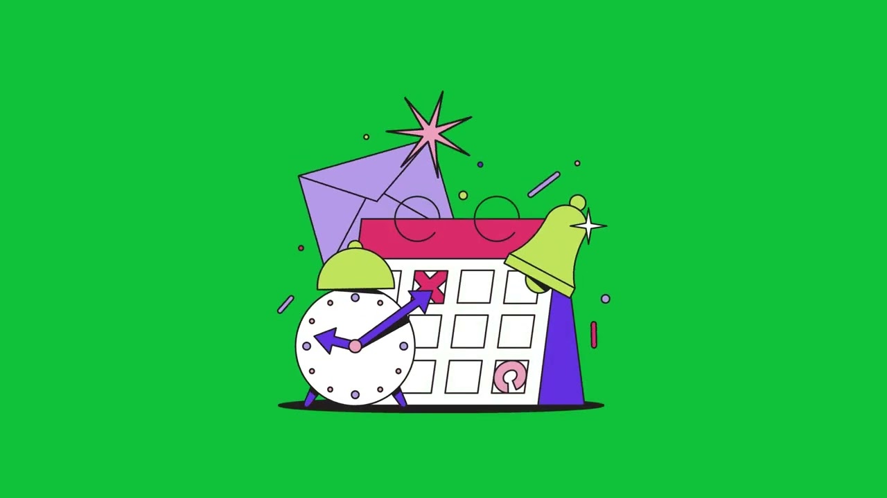 Clock & Calendar Reminder Animation | Time Management Icon | Green Screen