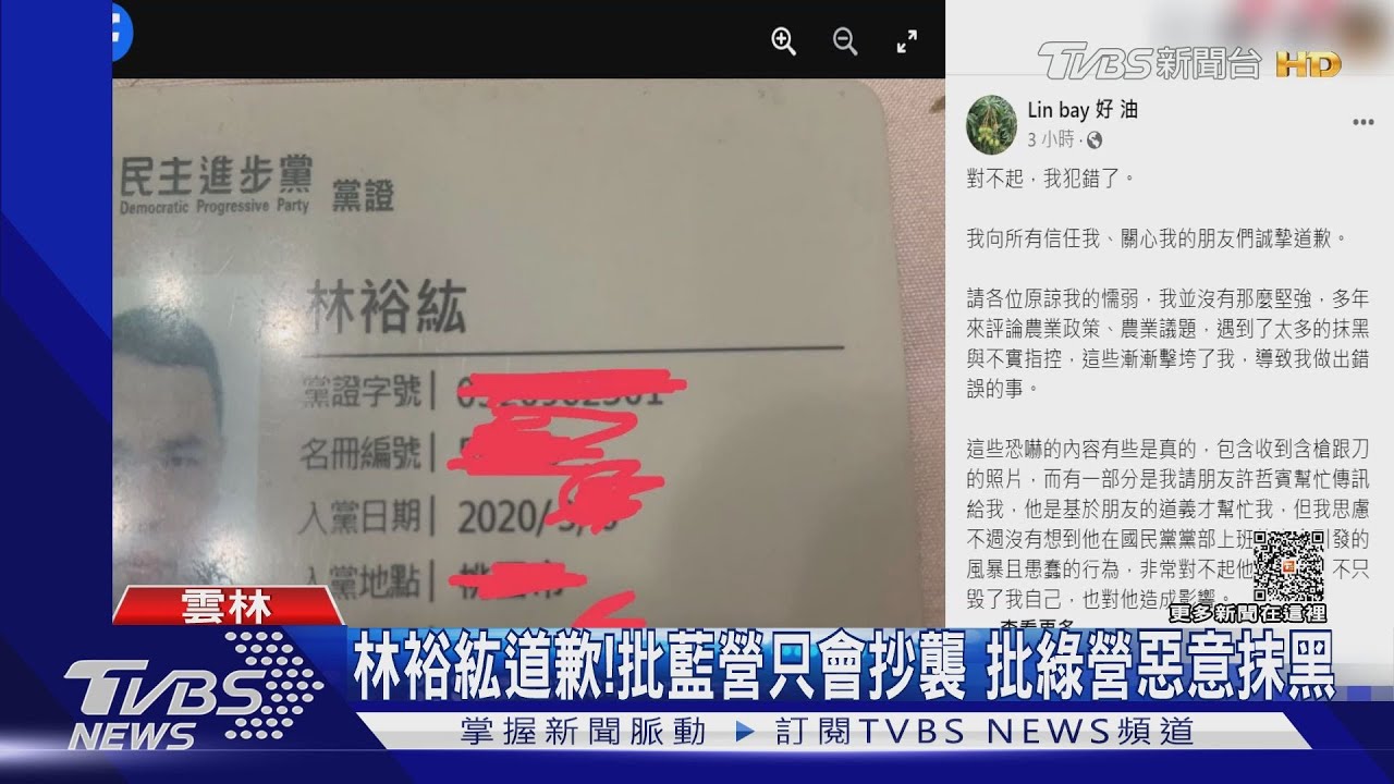 「太多抹黑擊垮我」林裕紘道歉 批藍批綠
