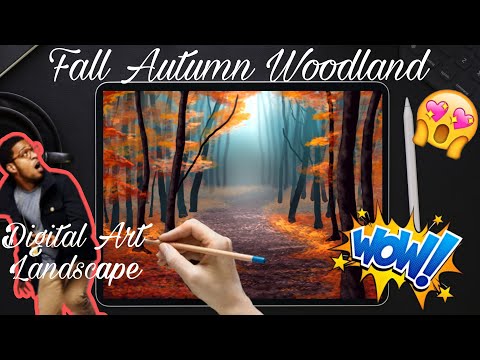 Fall Autumn Woodland Landscape Digital Art! Easy step by step! Procreate!@pranavkarmakarart #001