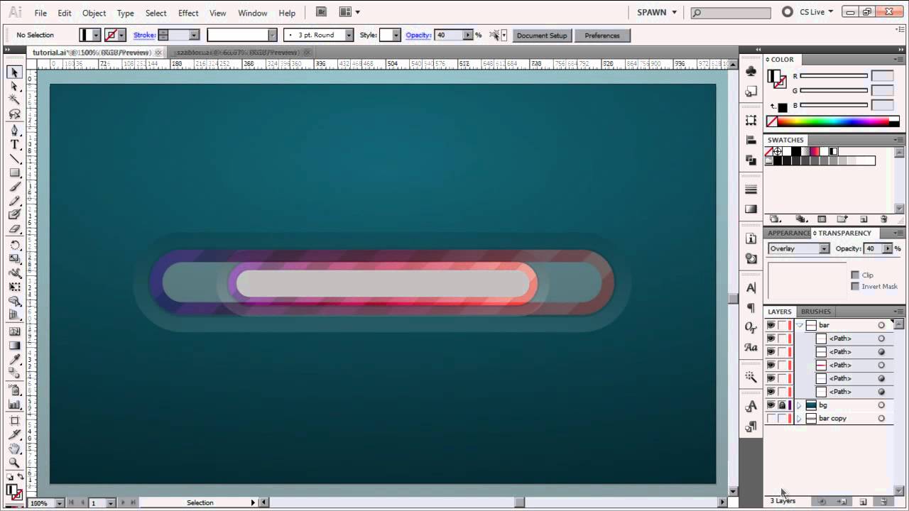 Create a Brightly Colored Progress Bar Using Transparency Settings and the Appearance Panel