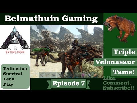 Triple Velonasaur Tame! Ark Extinction Belmathuin Vanilla LP S1 EP 7