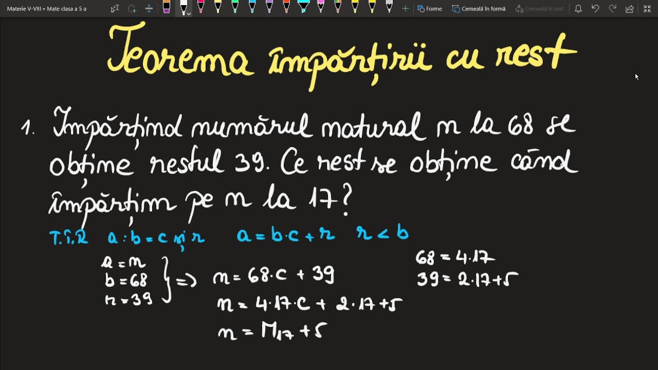 Teorema impartirii cu rest clasa a 5 a Teorie si Exercitii probleme teorie(Invata Matematica Usor )