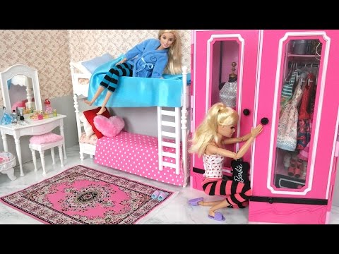 Barbie Bedroom Bunk bed Morning Routine دمية باربي غرفة نوم Beliche para Barbie Quarto