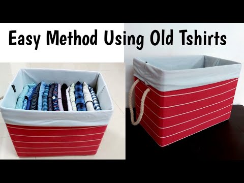 How to cover#Cardboard box with fabric very easily using#Old Tshirts #waste cardboard box into .... Video