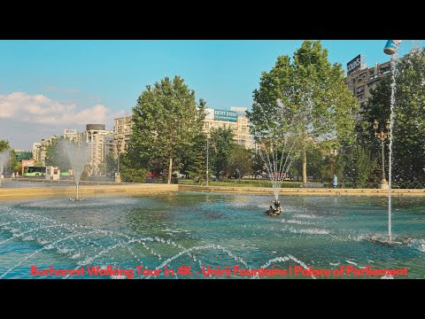 🇷🇴 BUCHAREST, ROMANIA | Walking Tour in 4K-UHD | Unirii Fountains and Palace of Parliament ☀️ 🇷🇴