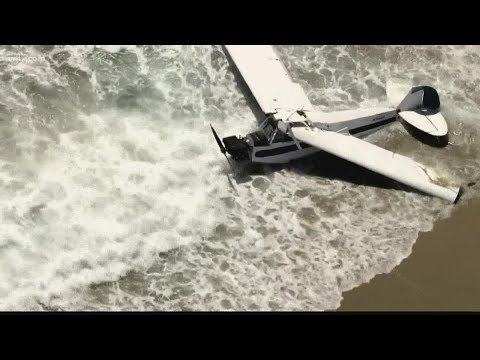 Plane crashes into ocean at Huntington Beach in California; pilot rescued