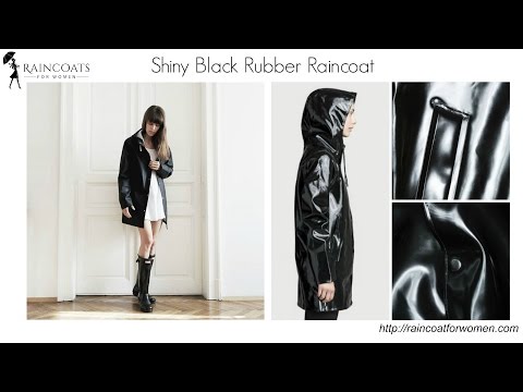 Shiny black rubber raincoats