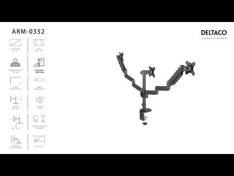Monitoriaus laikiklis su dujine spyruokle DELTACO OFFICE aliuminis, pakeliamas, pasukamas, apsukamas, 17 "-27", 1,5-7kg, 75x75-100x100, juodas / ARM-0352 video