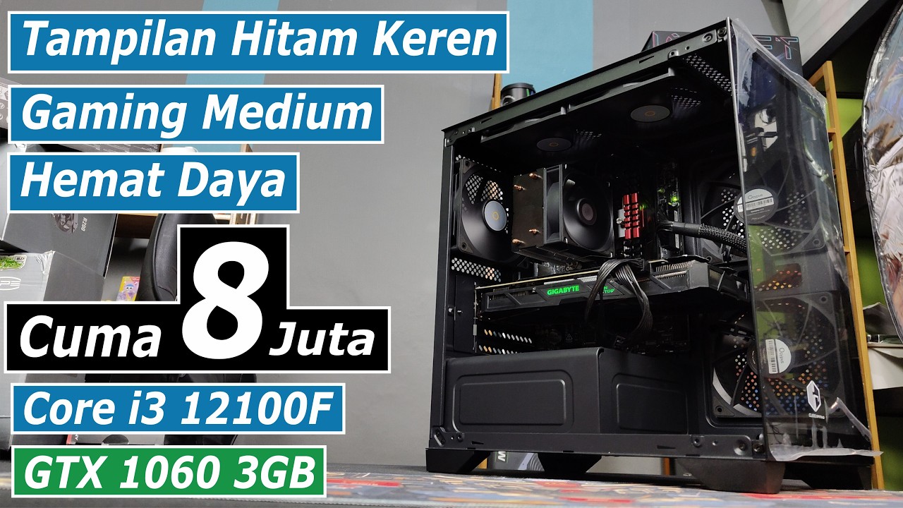 Rakit PC Gaming Full Black di 8 Juta with Core i3 12100F + GTX 1060 3GB