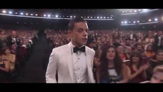 Rami Malek accepting his Emmy for Mr Robot