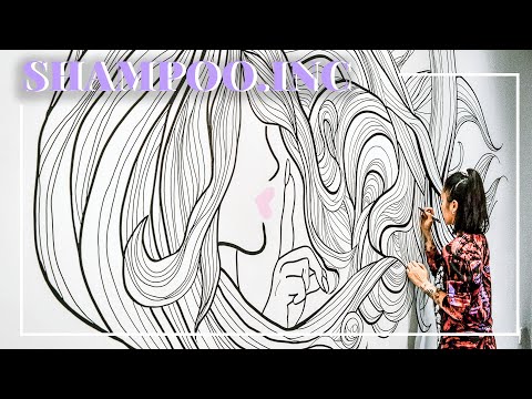 Hair Salon Mural Painting in Toronto, ON // Hand-Drawn Black Ink Wall Art Time Lapse Video