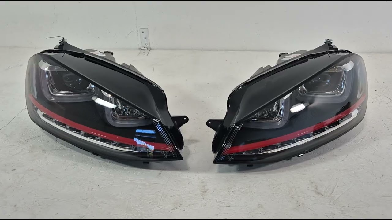 Volkswagen Golf 7/E-Golf 2012-2020 Front headlights Red-V2 (2012-2017, dynamic turn signals, 2 pcs) Video 1