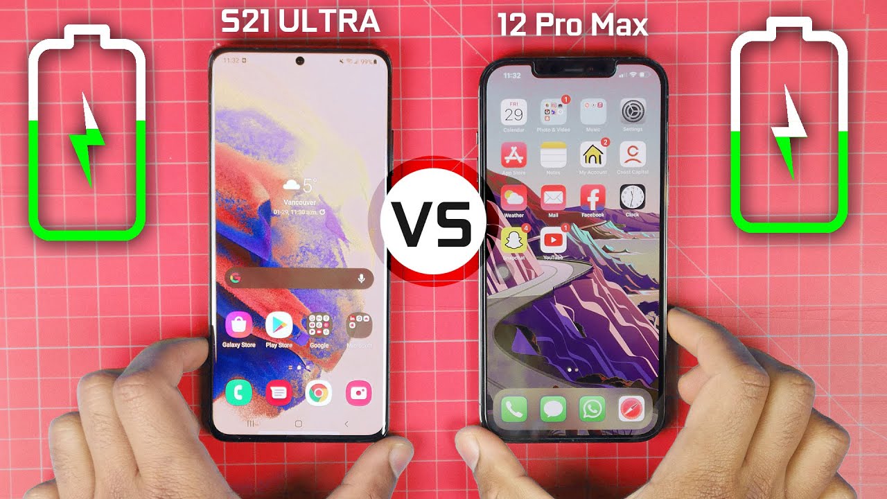 Samsung Galaxy S21 Ultra vs iPhone 12 Pro Max - Batter life Test