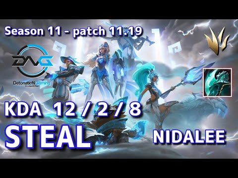 【EUWサーバー/D1/Duo Aria】DFM Steal ニダリー(Nidalee) VS カジックス(Kha'zix) JG - Patch11.19 EUW Ranked【LoL】