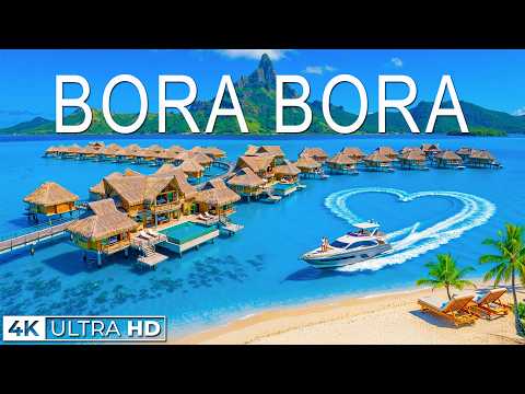 Bora Bora 🇵🇫 4K Drone Footage | Overwater Bungalows, Crystal Clear Lagoon & Tropical Scenery