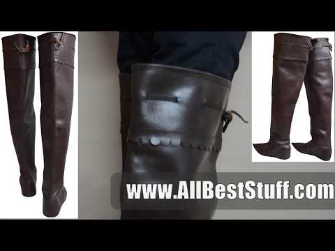 Watch YouTube Video for Medieval Leather Boot Female Long Thigh Length