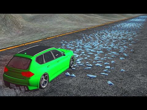 Cars Driving on Broken Glass Pieces - BeamNG.drive