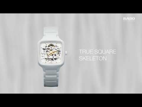 Ceramiczny zegarek szkieletowy Rado True Square Automatic Skeleton White