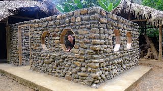 PRIMITIVE SKILLS; BUILD CABIN from 7,900 stone (Building Stone House)