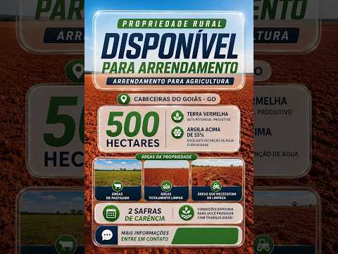 ARRENDAMENTO AGRICOLA EM CABECEIRAS-GO - 500 HECTARES - 2 SAFRAS DE CARENCIA