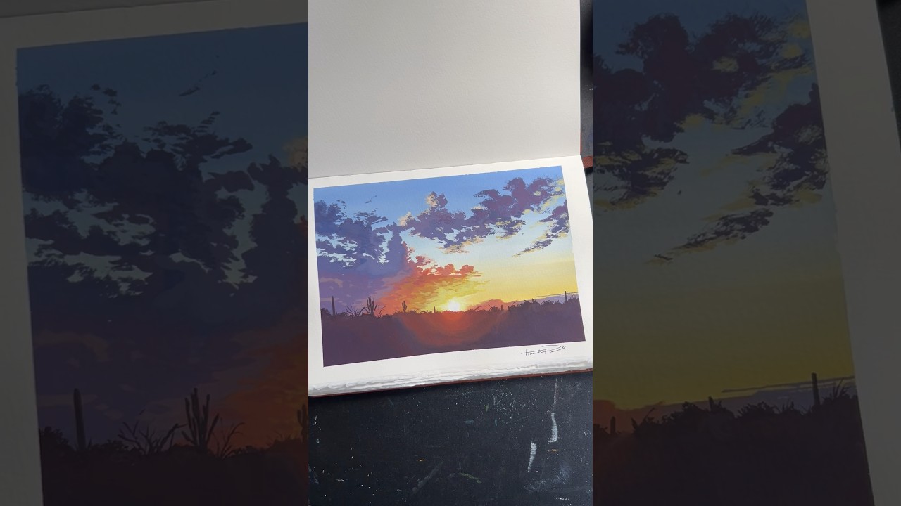 Painting sunlight in the desert ☀️ #art #painting #gouachepainting #landscapepainting
