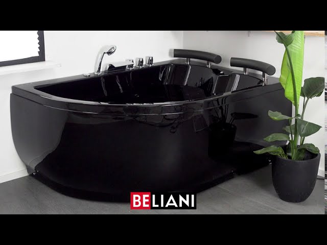 Video Teaser für BELIANI Whirlpool-Badewanne schwarz Eckmodell mit LED 160 cm links PARADISO