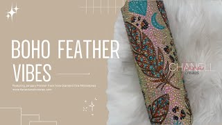 Boho Feather Rhinestone Tumbler Using January’s Premier Pack | Diamond Fire Rhinestones