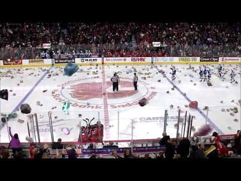 Thousands of Stuffed Animals Thrown on Ice Rink for Christmas Donations