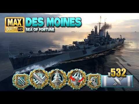 Cruiser "Des Moines": Smart retreet on map "Sea of Fortune" - World of Warships