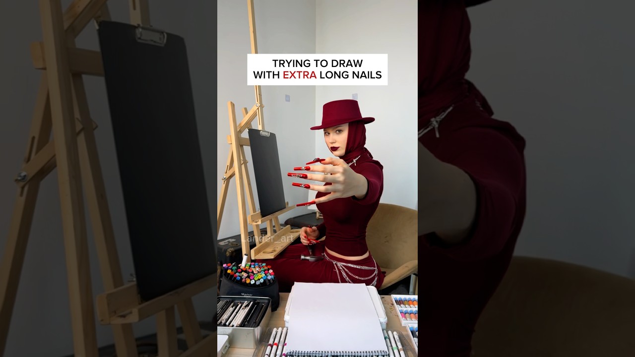 DRAWING WITH EXTRA LONG NAILS💅 MY NEW CHANNEL ​⁠​⁠@LanderLena♥️ #Ladygaga #abracadabra #art #draw